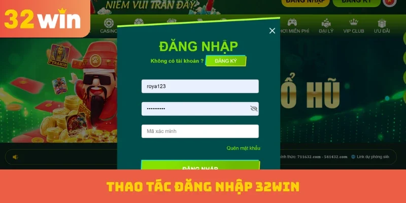 Thao tác đăng nhập 32WIN